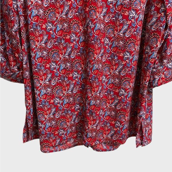 Catherines Button Up Floral Top Women's Size 0X 3/4 Sleeve Red Artsy Boho Office - Picture 12 of 13